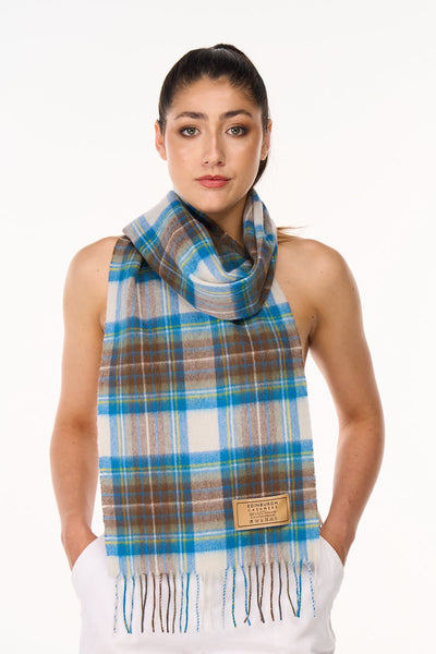 Lucchi Italy 100% Pure Cashmere Scarf Design Stewart Muted Blue - Big Size