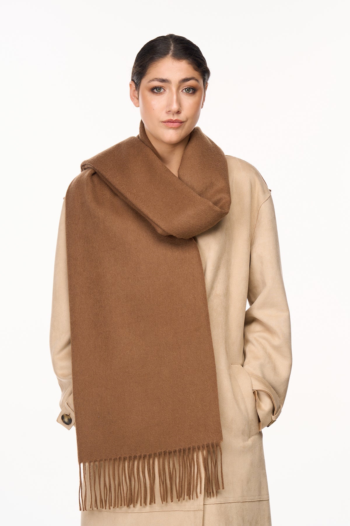 Lucchi Italy Plain Scarf Brown Oversized Wrap 100% Pure Lambswool