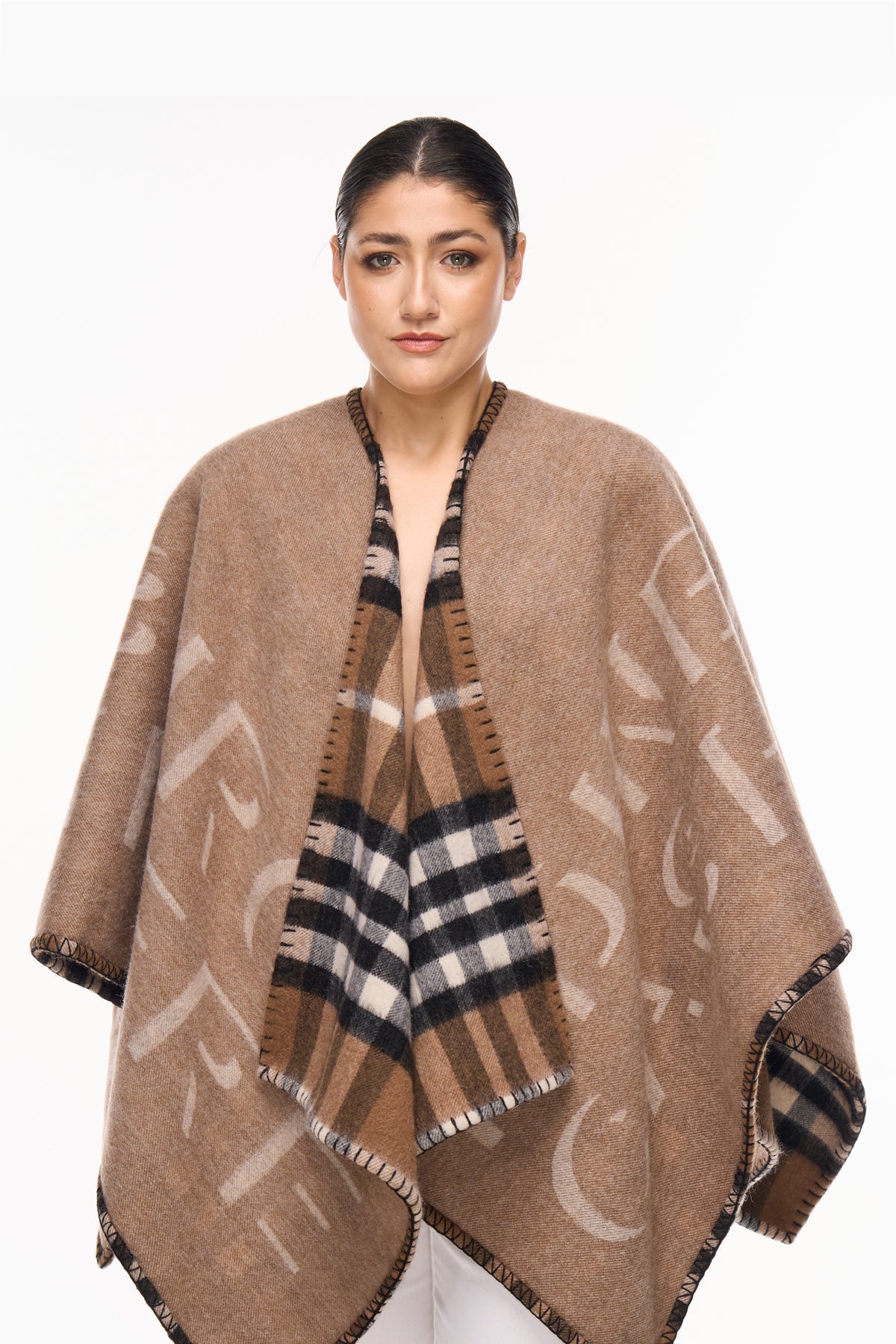 Lucchi Italy Cape EC Reversible Brown Poncho 100% Pure Lambswool