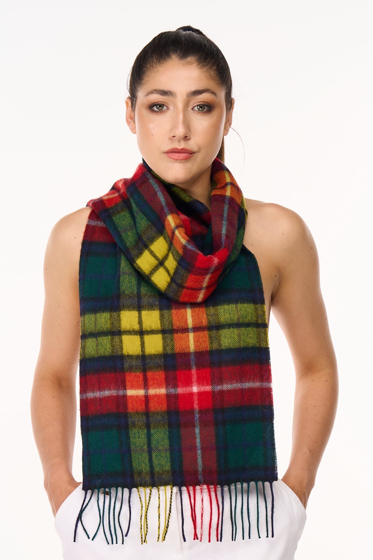 Lucchi Italy 100% Pure Cashmere Scarf Scottish Design Buchanan Tartan - Big Size