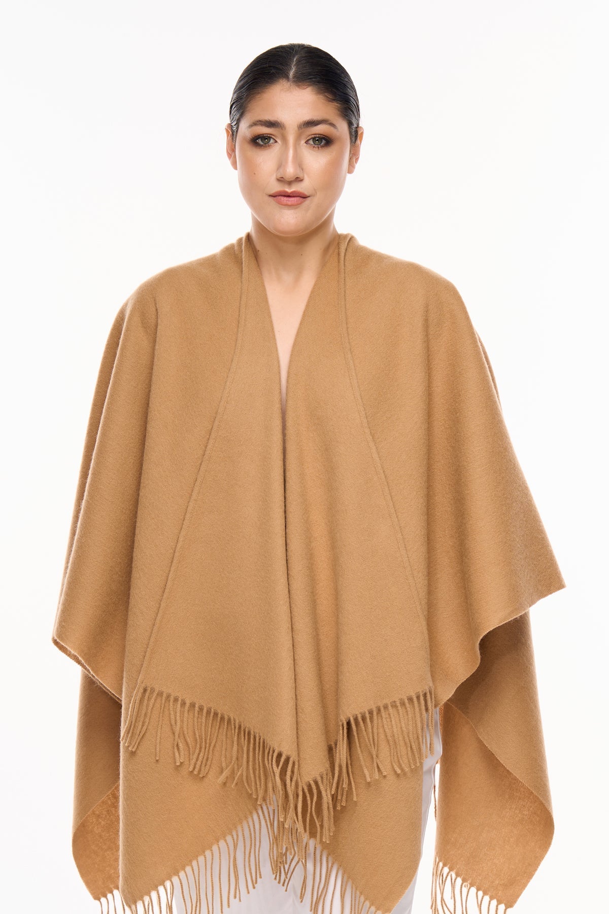 Lucchi Italy Plain Cape Camel Poncho 100% Pure Lambswool