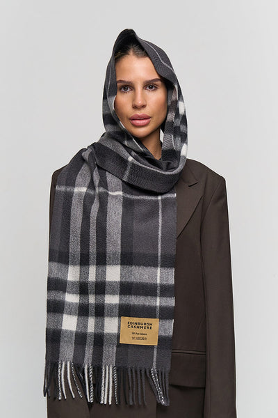 DC Check Cashmere Scarf Charcoal