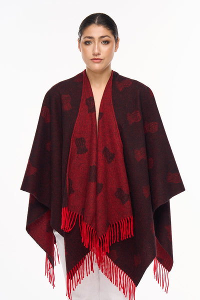 Lucchi Italy Cape Small Thistle Red Poncho 100% Pure Lambswool