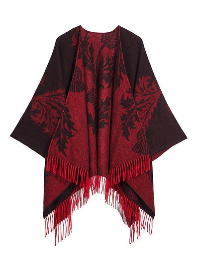 Lucchi Italy Cape Single Thistle Red Poncho 100% Pure Lambswool