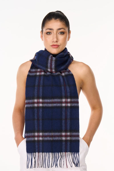 Lucchi Italy 100% Pure Cashmere Scarf Thomson Navy Tartan