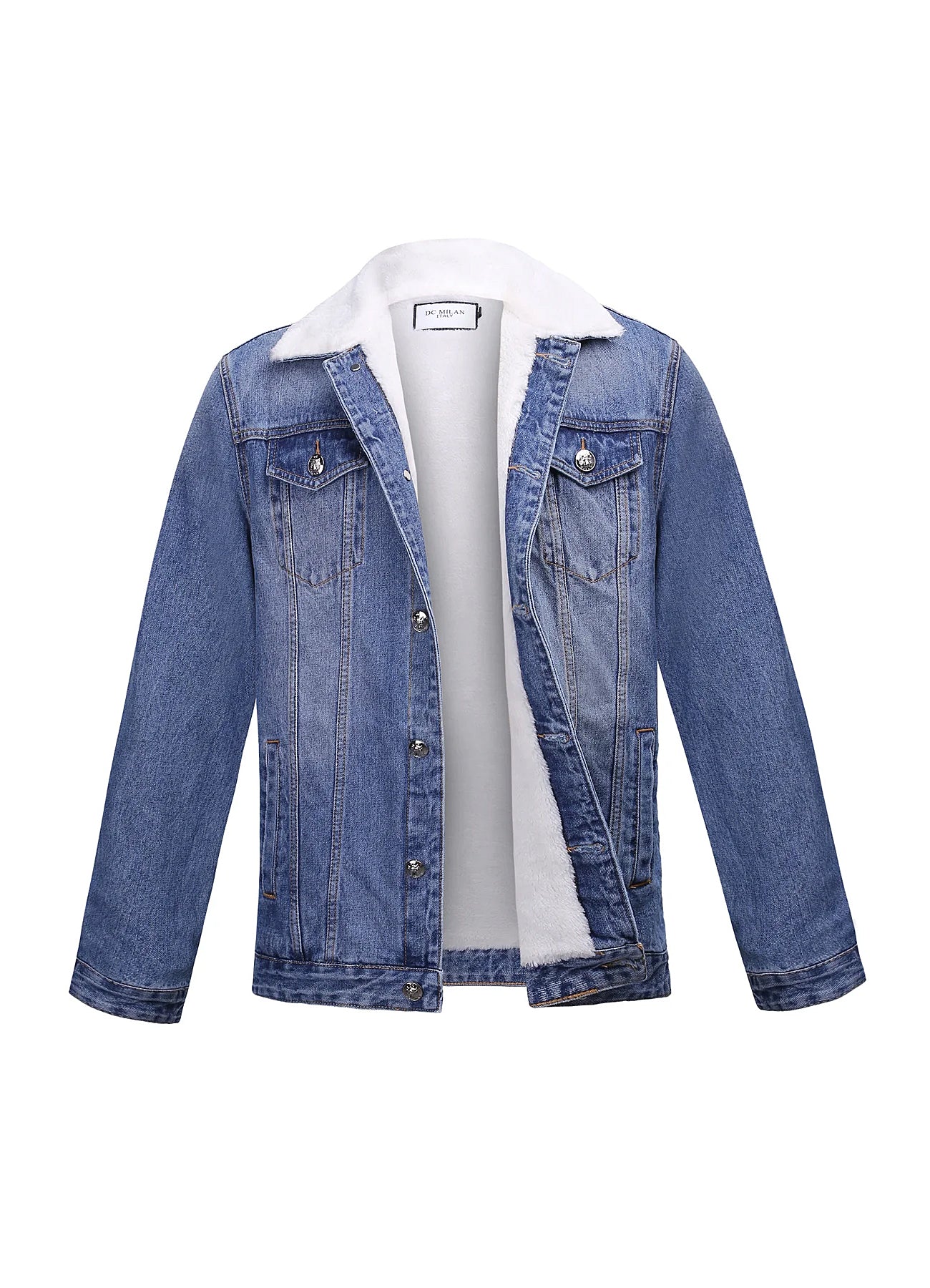 Lucchi Italy Embroidered Blue Denim Jacket With Faux Fur