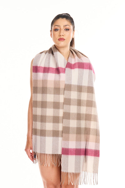 Lucchi Italy 100% Pure Cashmere Pink Check Scarf - Small Size