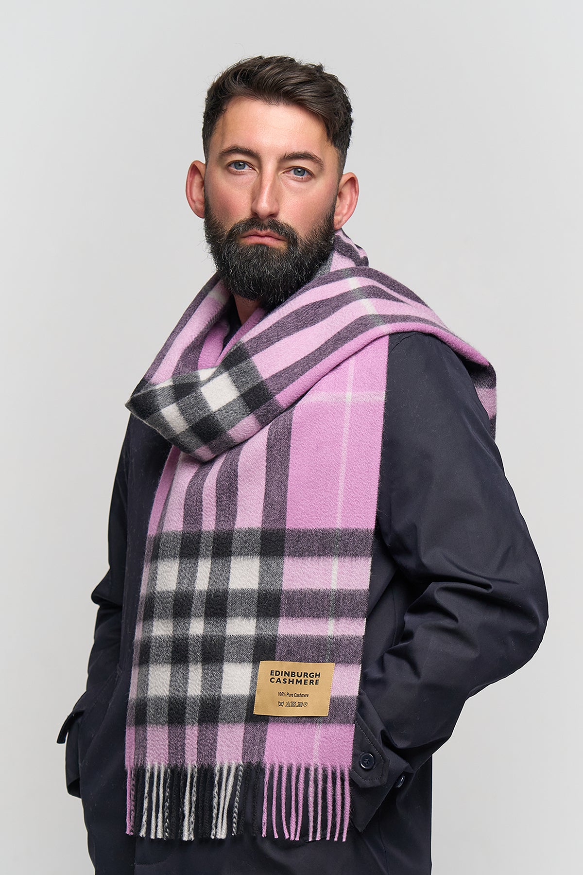 DC Check Cashmere Scarf Dark Pink - Small Size