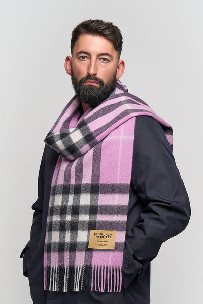 DC Check Cashmere Scarf Dark Pink - Small Size
