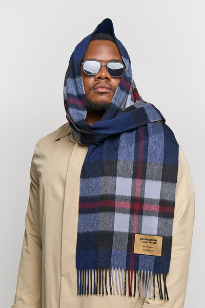 100% Pure Cashmere Scarf Scottish Design Navy