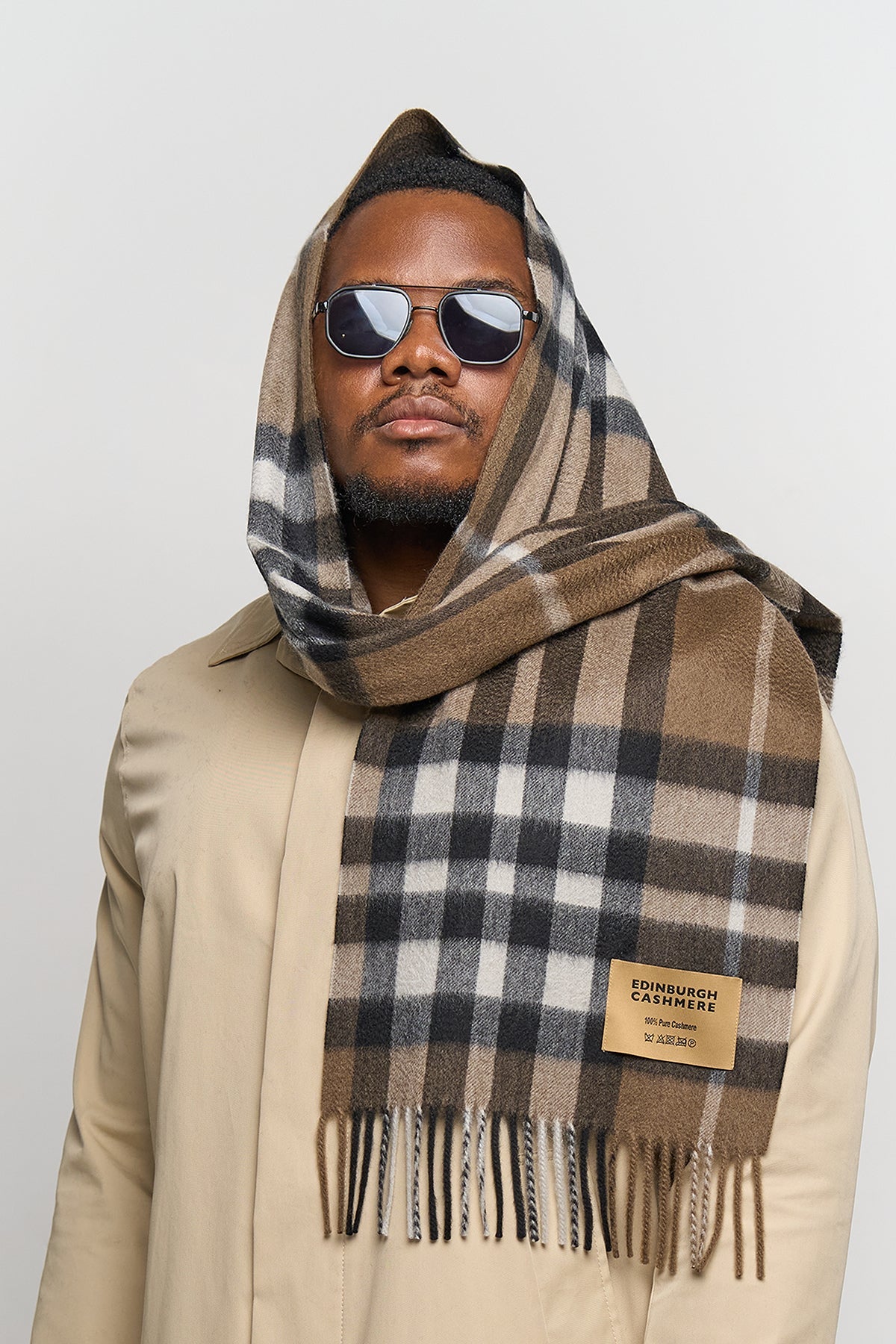 DC Check Cashmere Scarf Chocolate