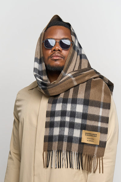 DC Check Cashmere Scarf Chocolate