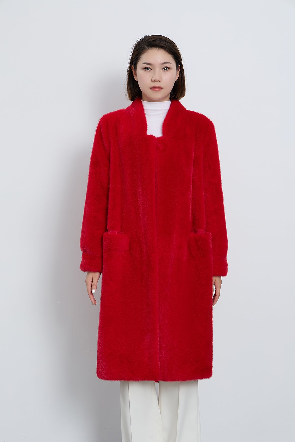 Lucchi Italy Women's Fur Long Coat - Red