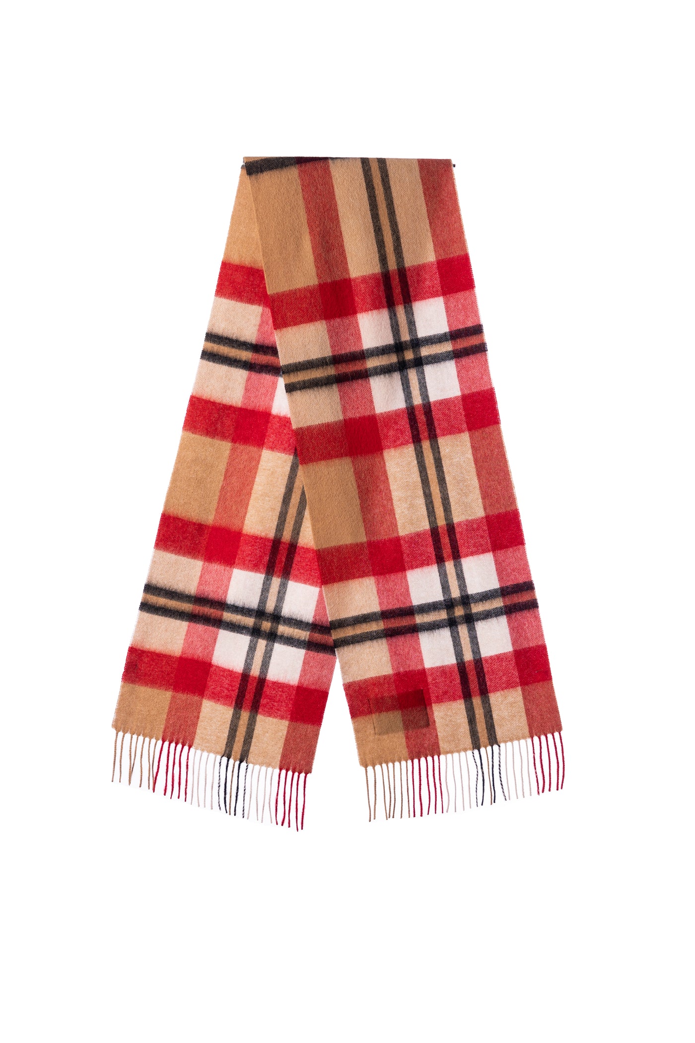 100% Pure Lambswool Scarf Camel/Red