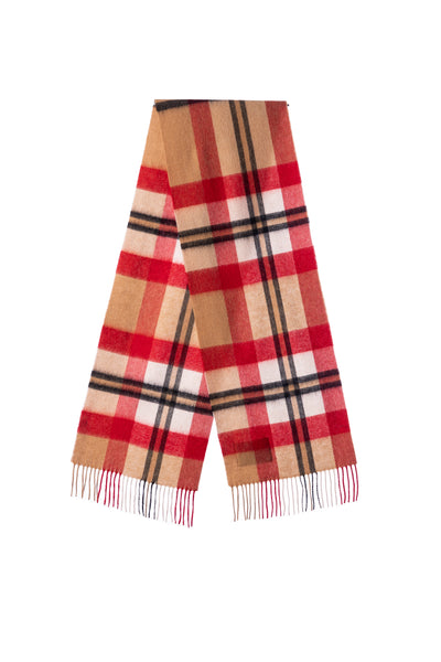 100% Pure Lambswool Scarf Camel/Red