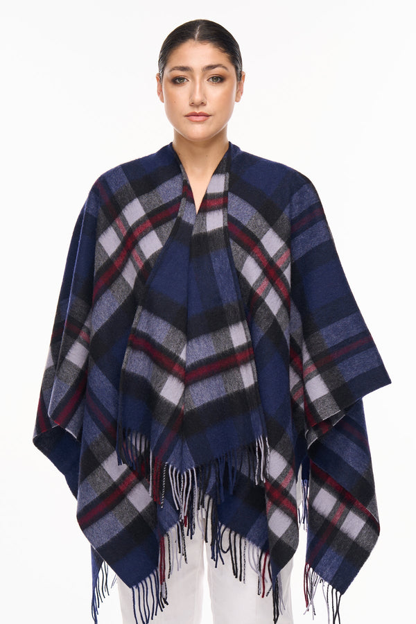 Lucchi Italy Cape DC Design Navy Poncho 100% Pure Lambswool