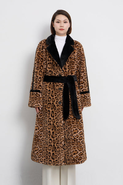 Lucchi Italy Women's Fur Long Coat - Leopard Print