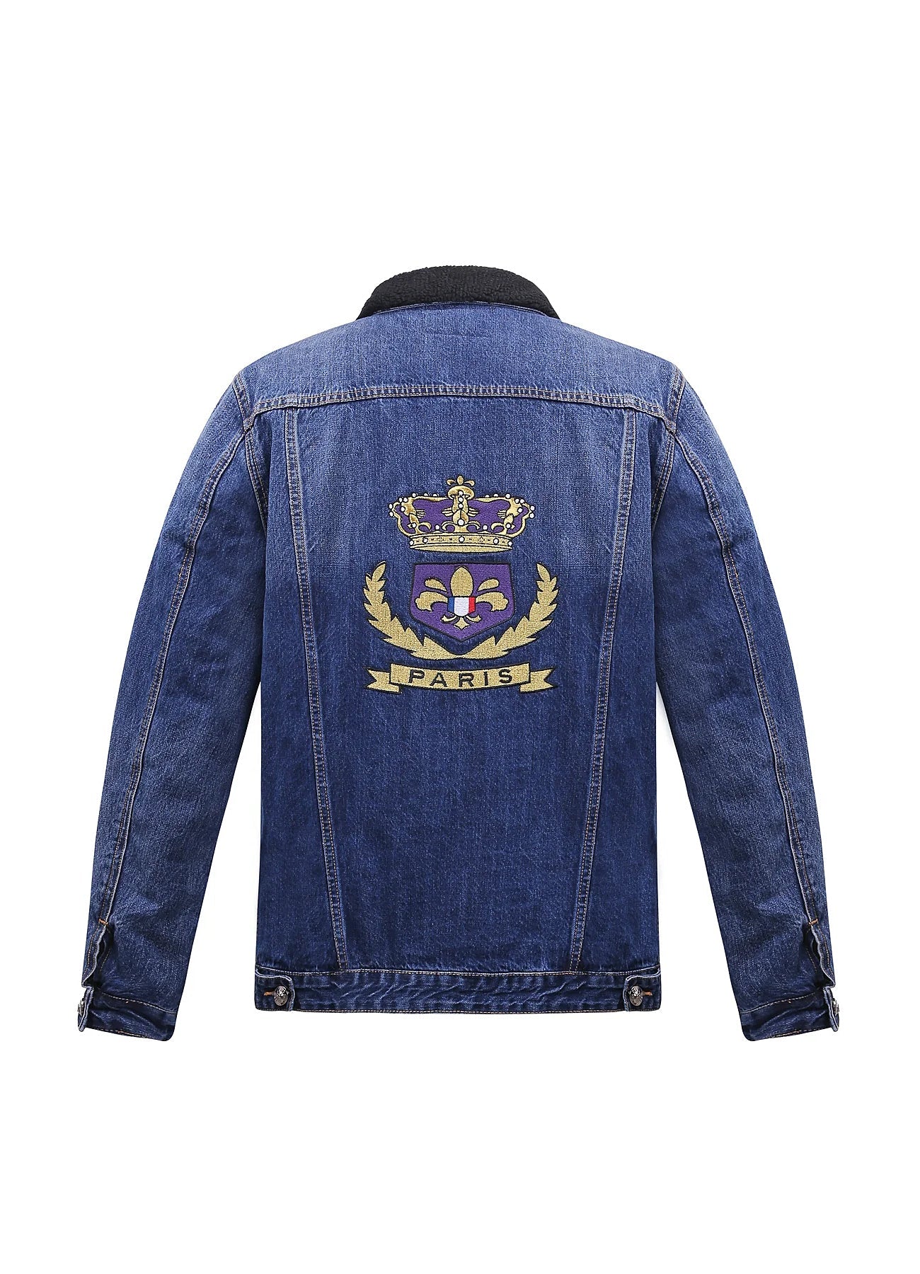 Lucchi Italy Embroidered Dark Blue Denim Jacket With Faux Fur