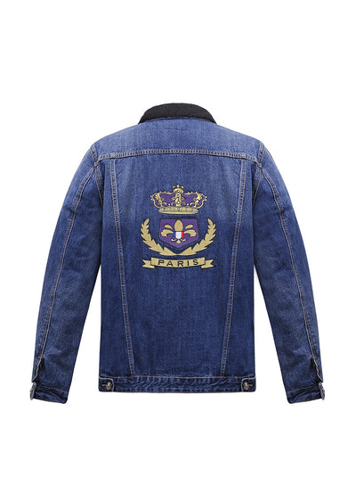 Lucchi Italy Embroidered Dark Blue Denim Jacket With Faux Fur