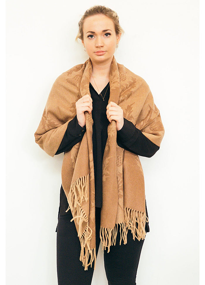 Lucchi Italy Double Thistle Camel Stole 100% Pure Lambswool