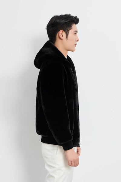 Lucchi Italy Men's Hooded Fur Jacket - Black