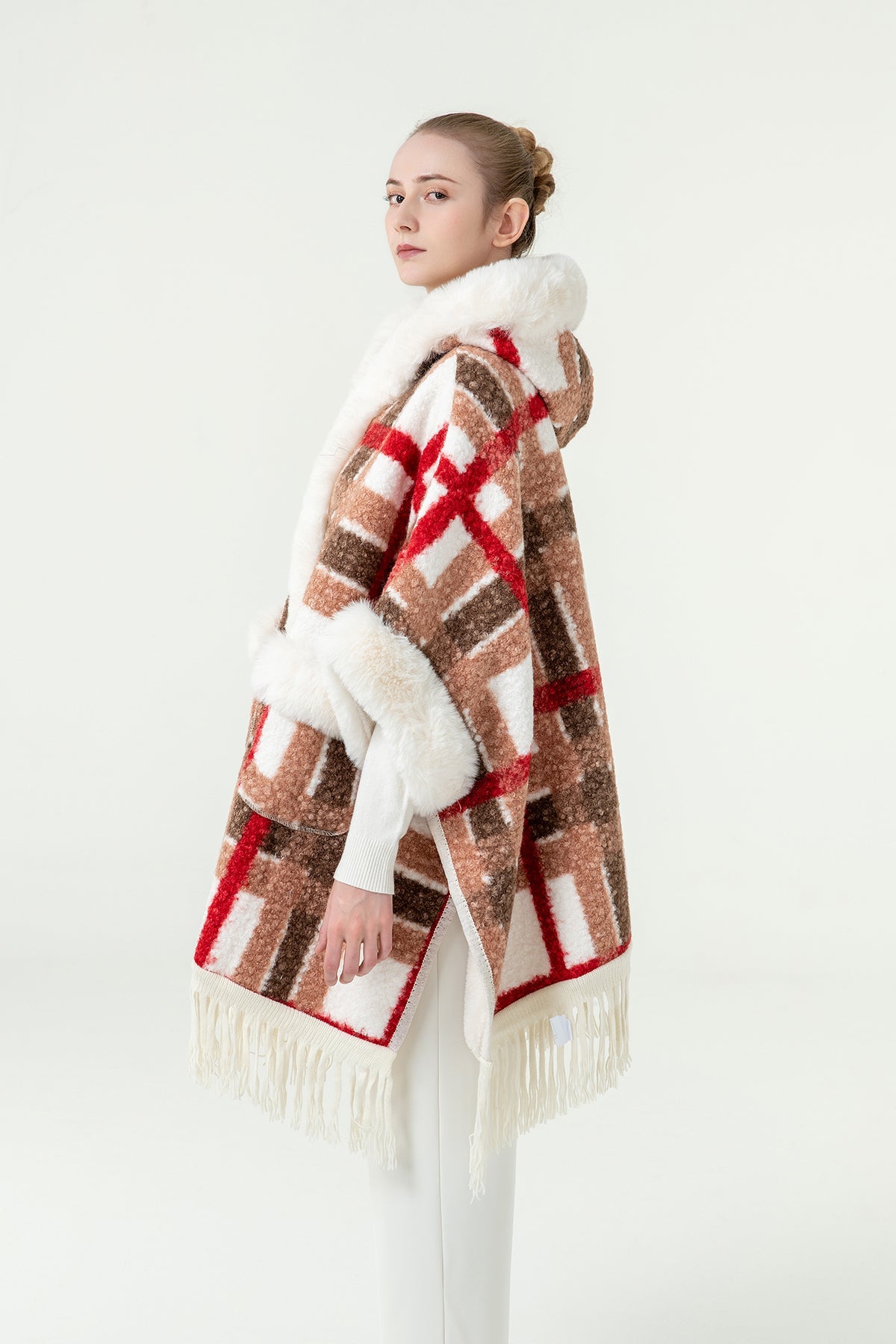 Lucchi Italy Women's Hooded Cape - Red/Brown