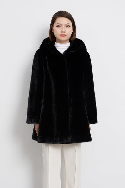 Lucchi Italy Women's Hooded Fur Short Coat - Black