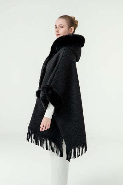 Lucchi Italy Women's Hooded Cape - Black