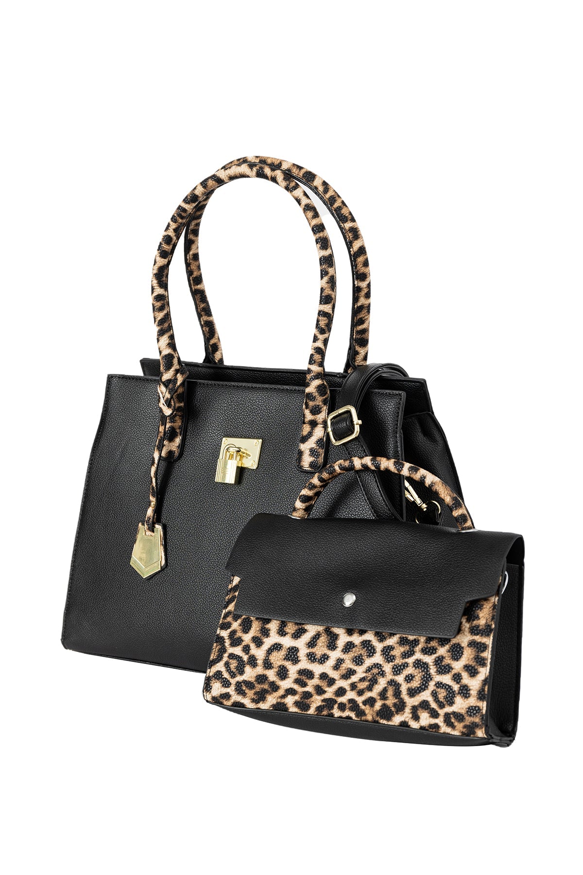 Lucchi Italy Women's Handbag Design - Black/Leopard Print