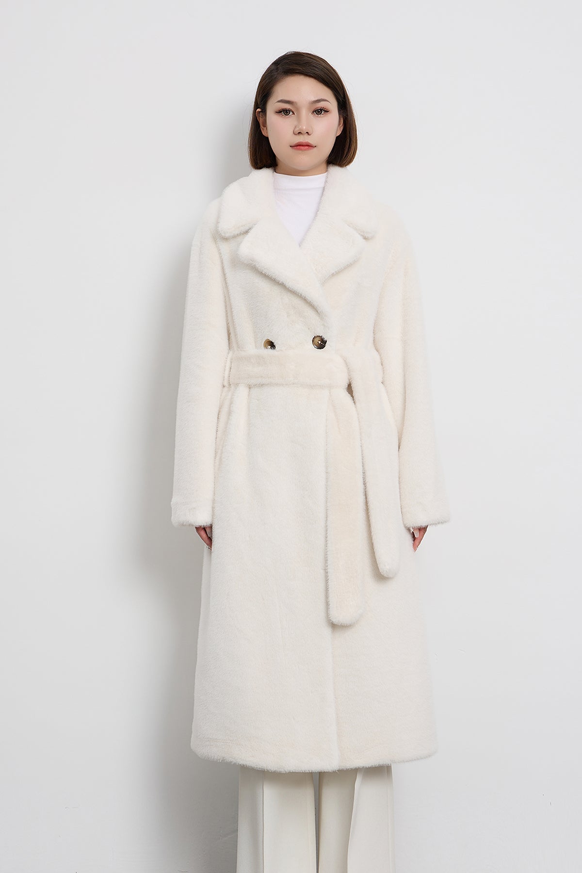Lucchi Italy Women's Fur Long Coat - White