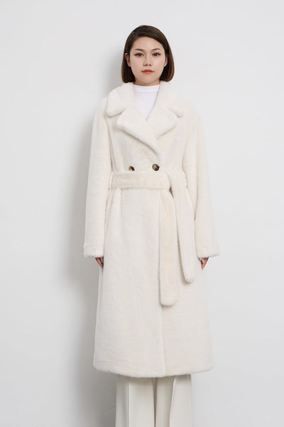 Lucchi Italy Women's Fur Long Coat - White