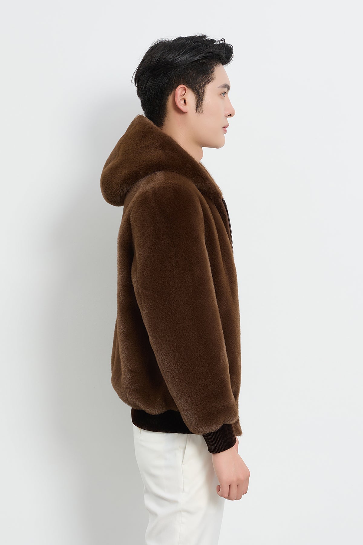 Lucchi Italy Men's Hooded Fur Jacket - Brown