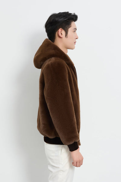 Lucchi Italy Men's Hooded Fur Jacket - Brown