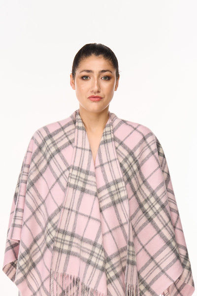 Lucchi Italy Cape Scottish Design Pink Tartan Poncho 100% Pure Lambs wool