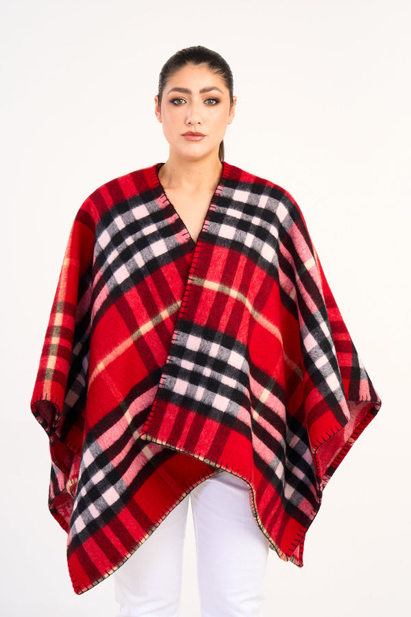 Lucchi Italy Cape EC Reversible Red Poncho 100% Pure Lambswool