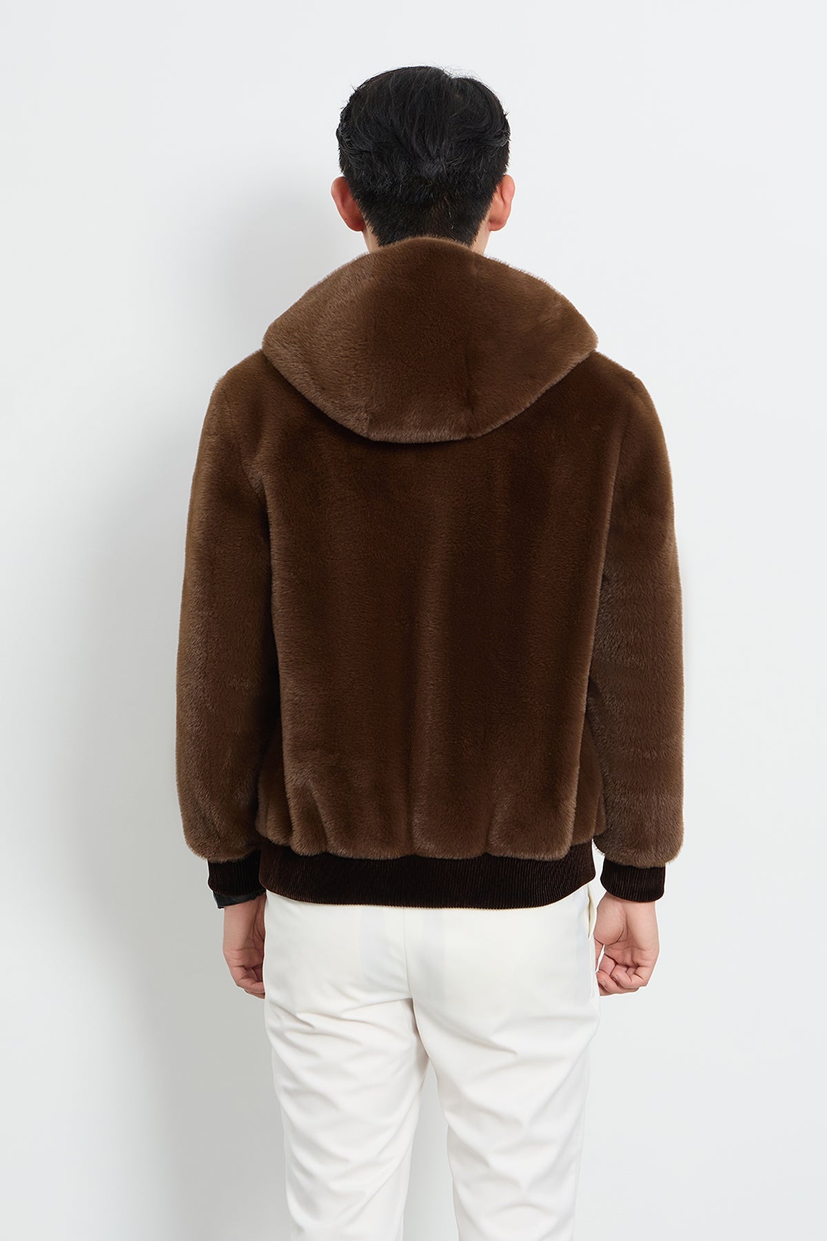 Lucchi Italy Men's Hooded Fur Jacket - Brown