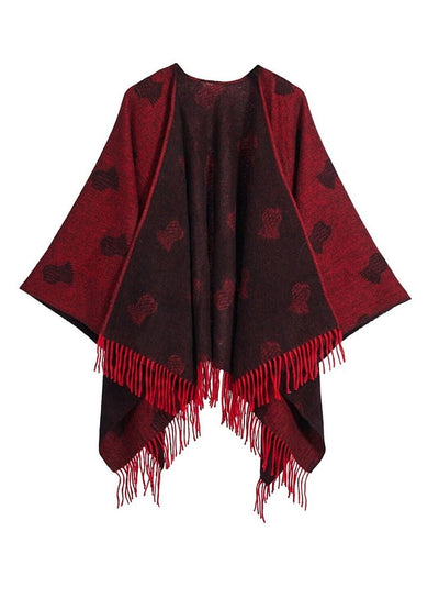 Lucchi Italy Cape Small Thistle Red Poncho 100% Pure Lambswool
