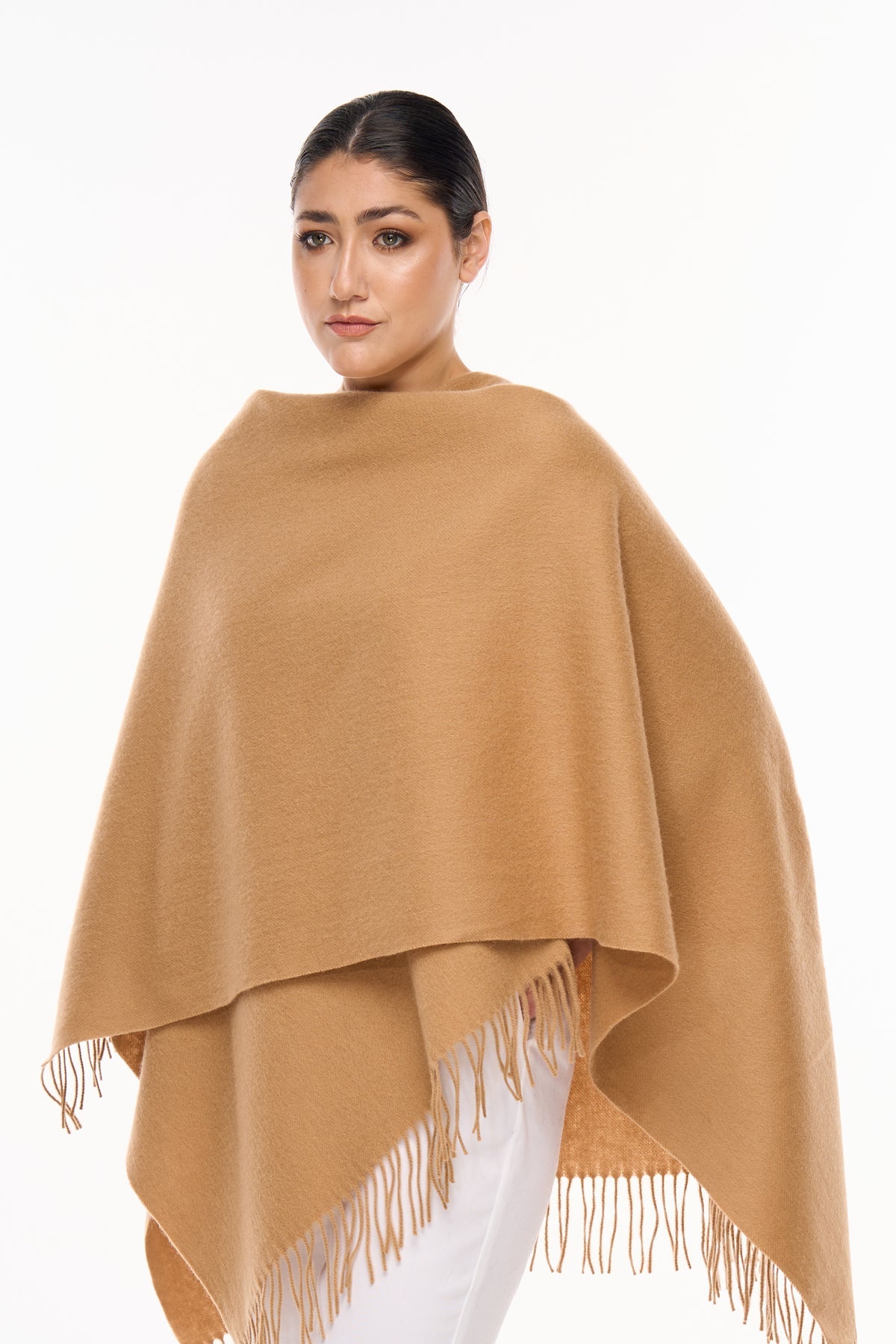 Lucchi Italy Plain Cape Camel Poncho 100% Pure Lambswool