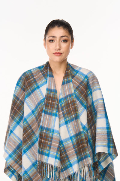 Lucchi Italy Cape Scottish Design Tartan Poncho 100% Pure Lambs wool