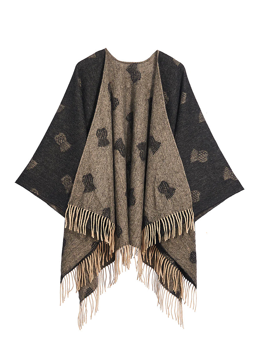 Lucchi Italy Cape Small Thistle Charcoal Poncho 100% Pure Lambswool