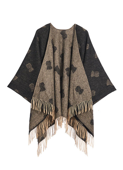 Lucchi Italy Cape Small Thistle Charcoal Poncho 100% Pure Lambswool
