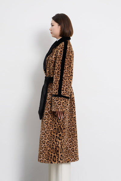 Lucchi Italy Women's Fur Long Coat - Leopard Print