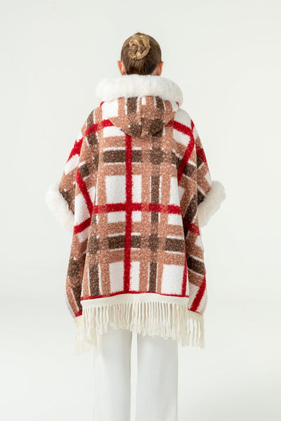 Lucchi Italy Women's Hooded Cape - Red/Brown