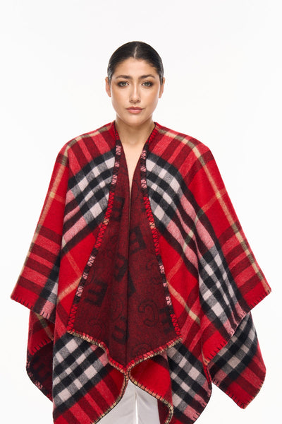 Lucchi Italy Cape EC Reversible Red Poncho 100% Pure Lambswool