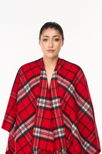 Lucchi Italy Cape Scottish Thomson Red Tartan Poncho 100% Pure Lambs wool