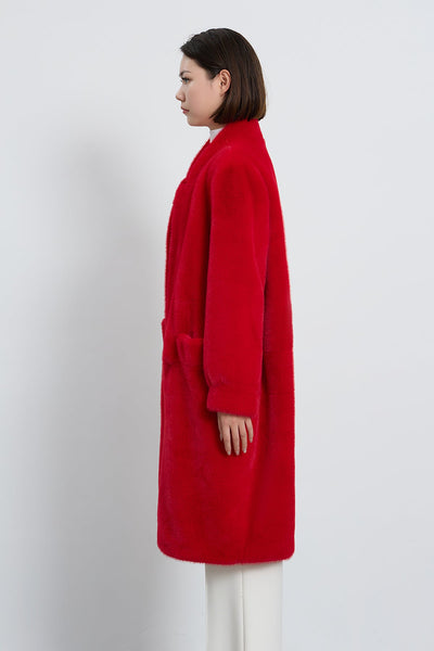 Lucchi Italy Women's Fur Long Coat - Red