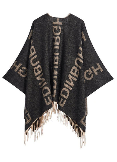 Lucchi Italy Cape Edinburgh Charcoal Poncho 100% Pure Lambswool