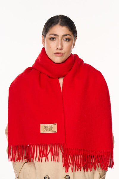 Lucchi Italy Plain Scarf Red Oversized Wrap 100% Pure Lambswool