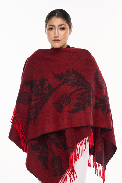 Lucchi Italy Cape Single Thistle Red Poncho 100% Pure Lambswool