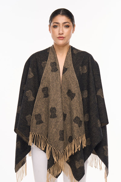 Lucchi Italy Cape Small Thistle Charcoal Poncho 100% Pure Lambswool